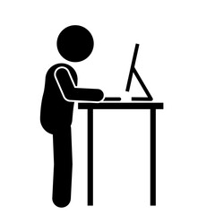 illustration of a stick figure icon working in front of a computer