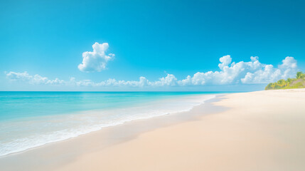 Tranquil beach view with clear blue sky and gentle waves