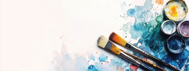 Fototapeta premium Exploring Artistic Creativity: Essential Tools for Watercolor Painting and Crafting