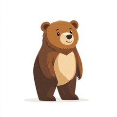 Fototapeta premium Cute Brown Bear Flat Design Illustration on White Background - Minimalist Animal Artwork