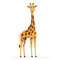 Obraz premium Cheerful Flat Design Giraffe Illustration on White Background for Minimalistic Concept.
