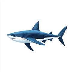 Fototapeta premium Minimalist Flat Design of a Stylish Shark Swimming in Clear Water on White Background