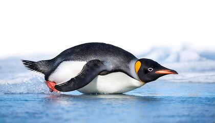 Fototapeta premium clipping path for a playful penguin sliding on ice. The path should trace the pengu