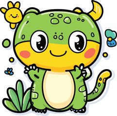 Cute Cartoon alligator Illustration handdrawn doodle drawing nature elements colourful
