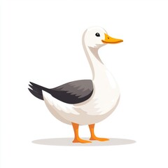 Obraz premium Minimalist Flat Design of Waddling Duck with Yellow Beak on White Background