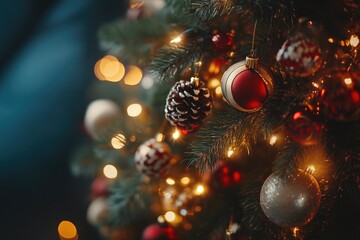 Elegant Christmas Tree with Shiny Ornaments