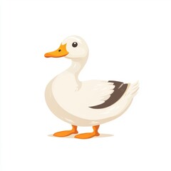 Fototapeta premium Playful Flat Design Waddling Duck with Bright Yellow Beak on White Background | Simple Minimalistic Duck Illustration