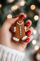 Obraz premium Holiday Spirit: Red Nails and Gingerbread Cookie Detail