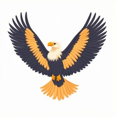 Obraz premium Majestic Flat Design Eagle Soaring with Outstretched Wings on White Background - Minimalistic and Bold Illustration