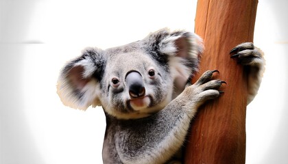 Fototapeta premium Design a clipping path for a jolly koala hanging from a tree branch. The path should include