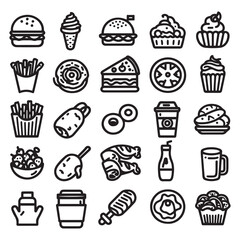 fast food icons , set of hand drawn graphics icon elements isolated vector illustration 