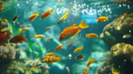 Fototapeta premium Slow Motion Of Fish Swimming In Tropical Freshwater Aquarium 