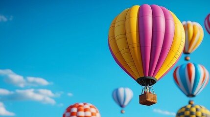 Naklejka premium Hot air balloons float gracefully in the blue sky, framed by soft clouds.