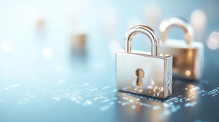 Close-up of padlock on digital background symbolizing cybersecurity, encryption, and data protection in a high-tech environment.