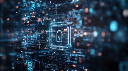 Obraz premium Digital padlock and cybersecurity concept. Protecting digital data using high-tech encryption and secure networks.