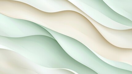 Fototapeta premium Abstract minimal background with wavy shapes flowing in pastel green and beige colors, creating a soothing and elegant design