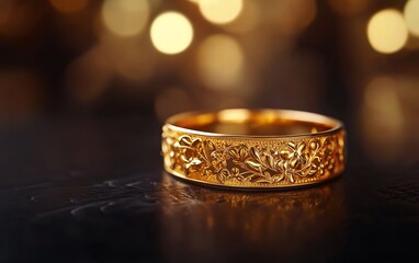 Elegant ring with rare inscription, intricate details, 3D illustration