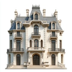 Fototapeta premium French Renaissance Mansion: Photorealistic 3D Render on White Background