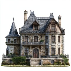 Fototapeta premium Photorealistic French Renaissance Mansion - Isolated 3D Render on White Background