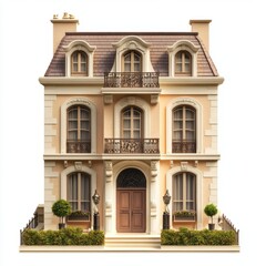 Fototapeta premium Photorealistic French Provincial Townhouse 3D Model - Isolated White Background 1