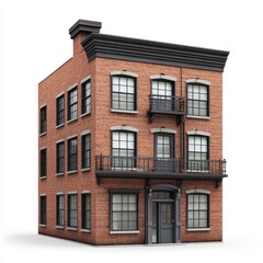 Fototapeta premium Photorealistic Industrial Townhouse 3D Model - Isolated on White Background
