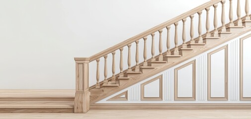 Carved staircase railing, distinctive madetoorder design, 3D illustration