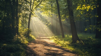 Fototapeta premium Sunbeams Through Forest Path