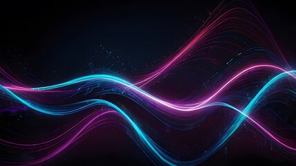  Digital abstract image with neon waves and particles 