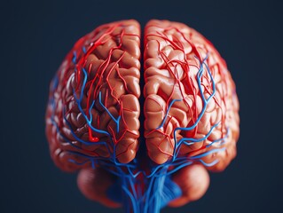 Brain with cranial nerves, motor and sensory functions, 3D illustration