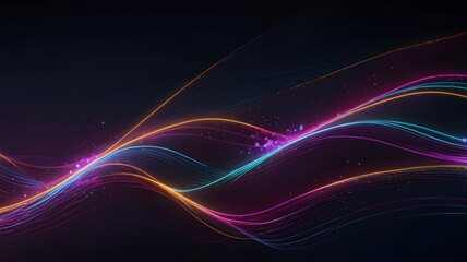 Obraz premium Digital abstract with neon light waves and particles 