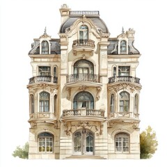 Obraz premium Baroque Revival Mansion Watercolor Painting - Isolated Illustration