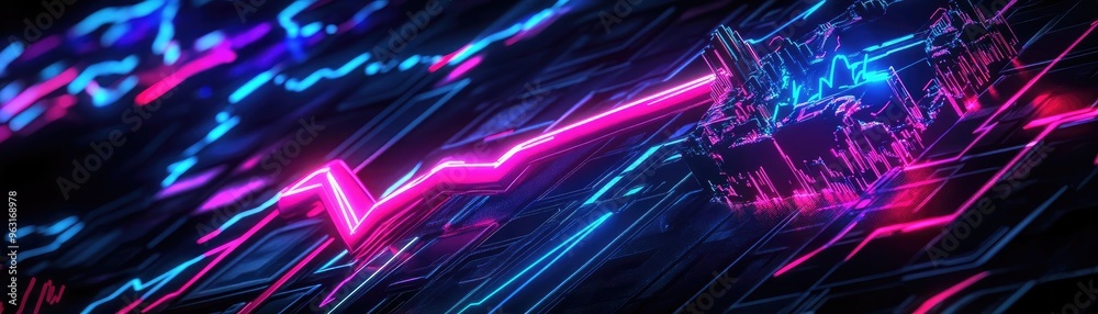 Poster This vibrant abstract image features neon lines and glowing patterns, perfect for technology and futuristic concepts.