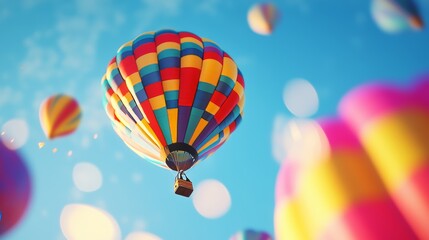 Fototapeta premium Colorful Hot Air Balloons Soaring in the Sky at the Albuquerque Balloon Fiesta, Capturing a Joyful and Scenic Celebration