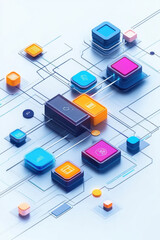 Workflow Efficiency,  A 3D illustration depicting a workflow diagram designed for efficiency optimization and streamlined operations in business processes
