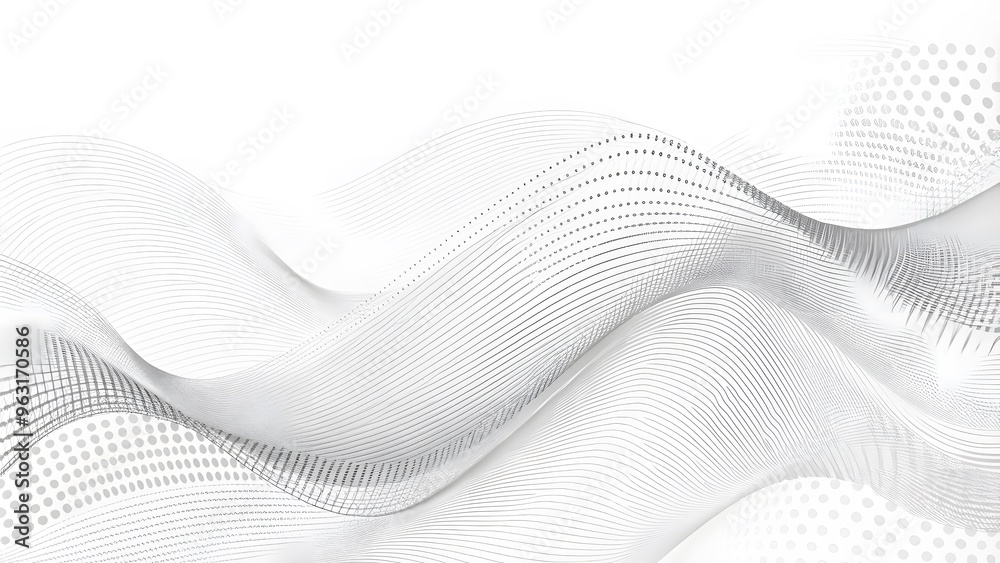 Poster Abstract white futuristic background. Big data visualization. A digital dynamic wave of particles. wave 3D rendering. 3D Rendering Big data black wave on a white background