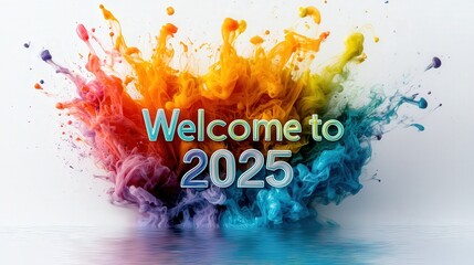 Obraz premium Welcome to 2025 with Colorful Ink Explosion