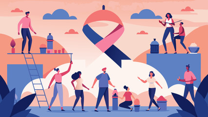 Breast Cancer Fundraising Event Vector, Community Charity Event Illustration
