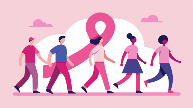 People participating in breast cancer awareness walks, Awareness Walk Illustrations, Charity Event, People Supporting Cancer Awareness