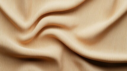 A close-up shot of beige fabric featuring gentle folds and a soft, textured surface, highlighting...