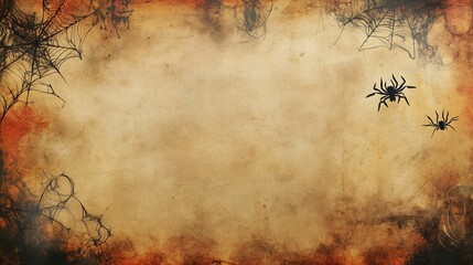 Vintage halloween background with spiders and webs, creepy design with copy space