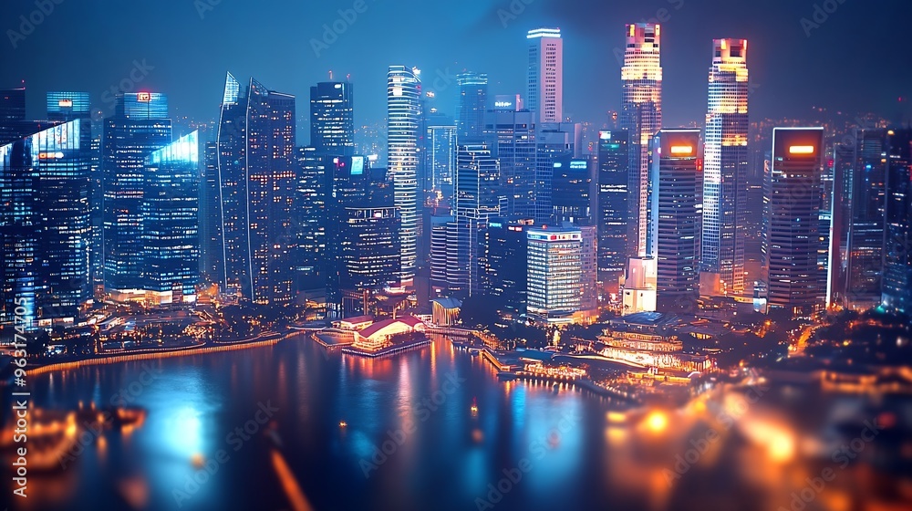 Poster modern cityscape and communication network concept internet of things ict information communication 