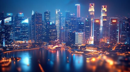 Fototapeta premium Modern cityscape and communication network concept Internet of Things ICT Information communication Technology 5G Smart city Digital transformation Singapore : Generative AI