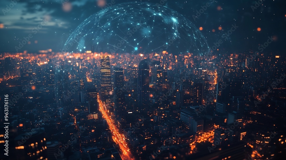 Poster Global connection and the internet network modernization in smart city  Concept of future 5G wireless digital connecting and social media networking : Generative AI