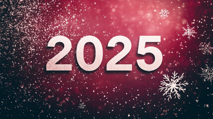2025 with snowflakes and sparkling red background, holiday celebration, new year 2025 concept
