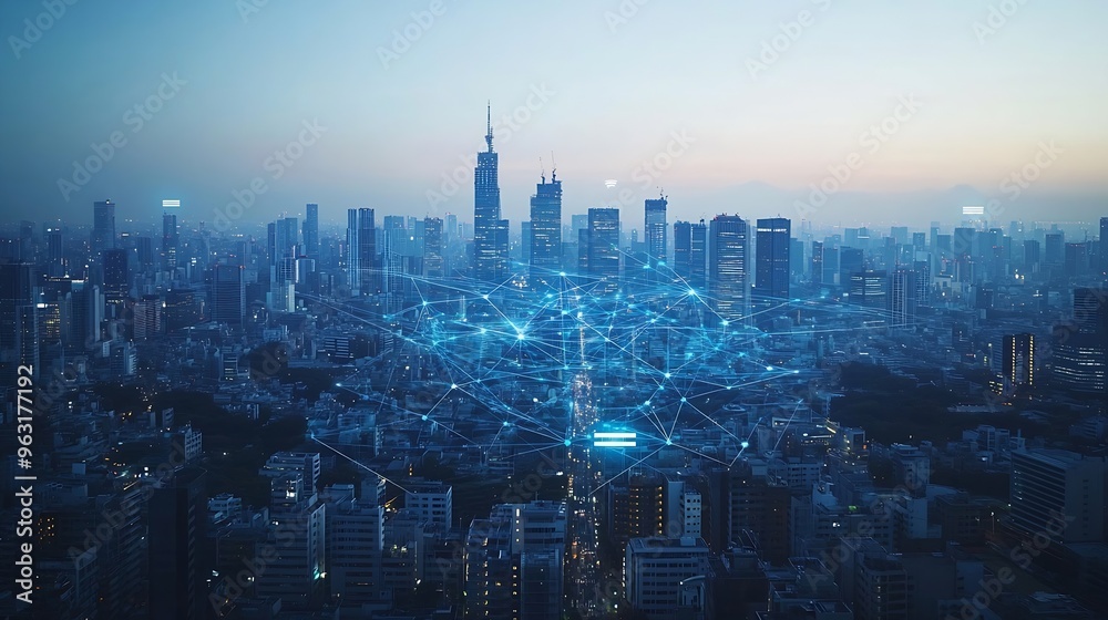 Aufkleber modern city and wireless communication network concept smart city digital transformation vertical vi