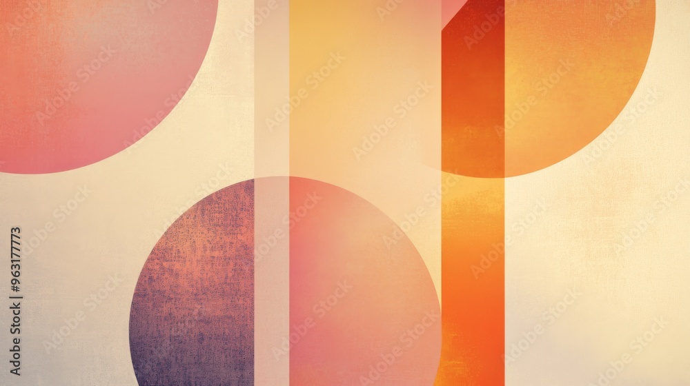 Poster detailed shot of an abstract background featuring bold geometric shapes and gradients in warm tones,