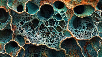 Abstract Coral Reef. An abstract digital artwork featuring a complex, organic structure reminiscent of a coral reef, with vibrant colors and textured surfaces.