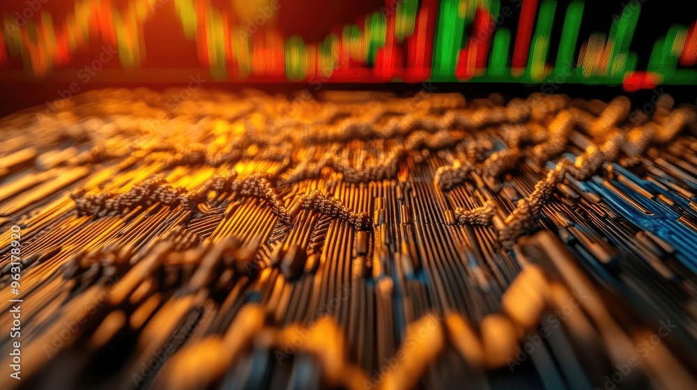 Poster abstract financial chart with glowing lines and colors, representing market trends and data fluctuat