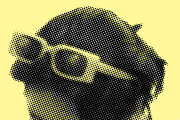 close up sunglasses on women head pixelate color halftone dotted texture style collage element