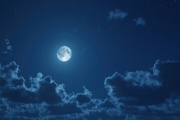 Full Moon and Starry Sky with Clouds.